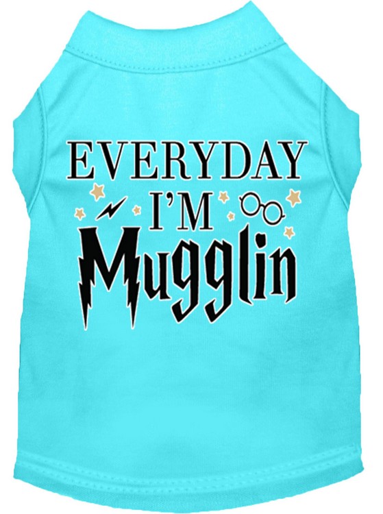 Everyday I'm Mugglin Screen Print Dog Shirt Aqua XS